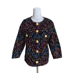 Vintage 80s Gene Ewing BIS Embroidered Rainbow Squiggle Jacket Gold Buttons